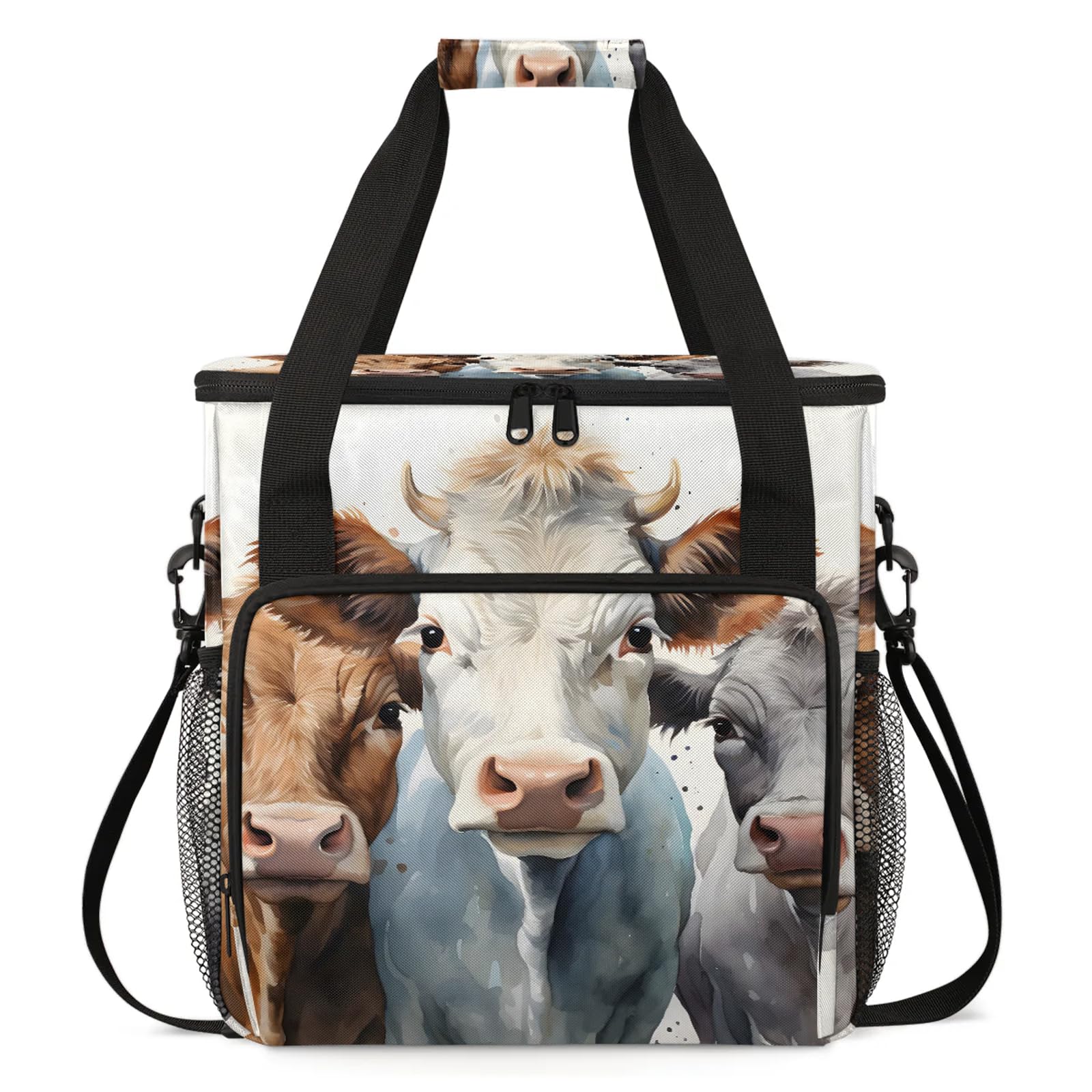 Adornori Cow Animals Coffee Maker Carring Bag, Large Insulated Storage Organizer Case Tote Bags with Shoulder Strap for Travel Work Picnic