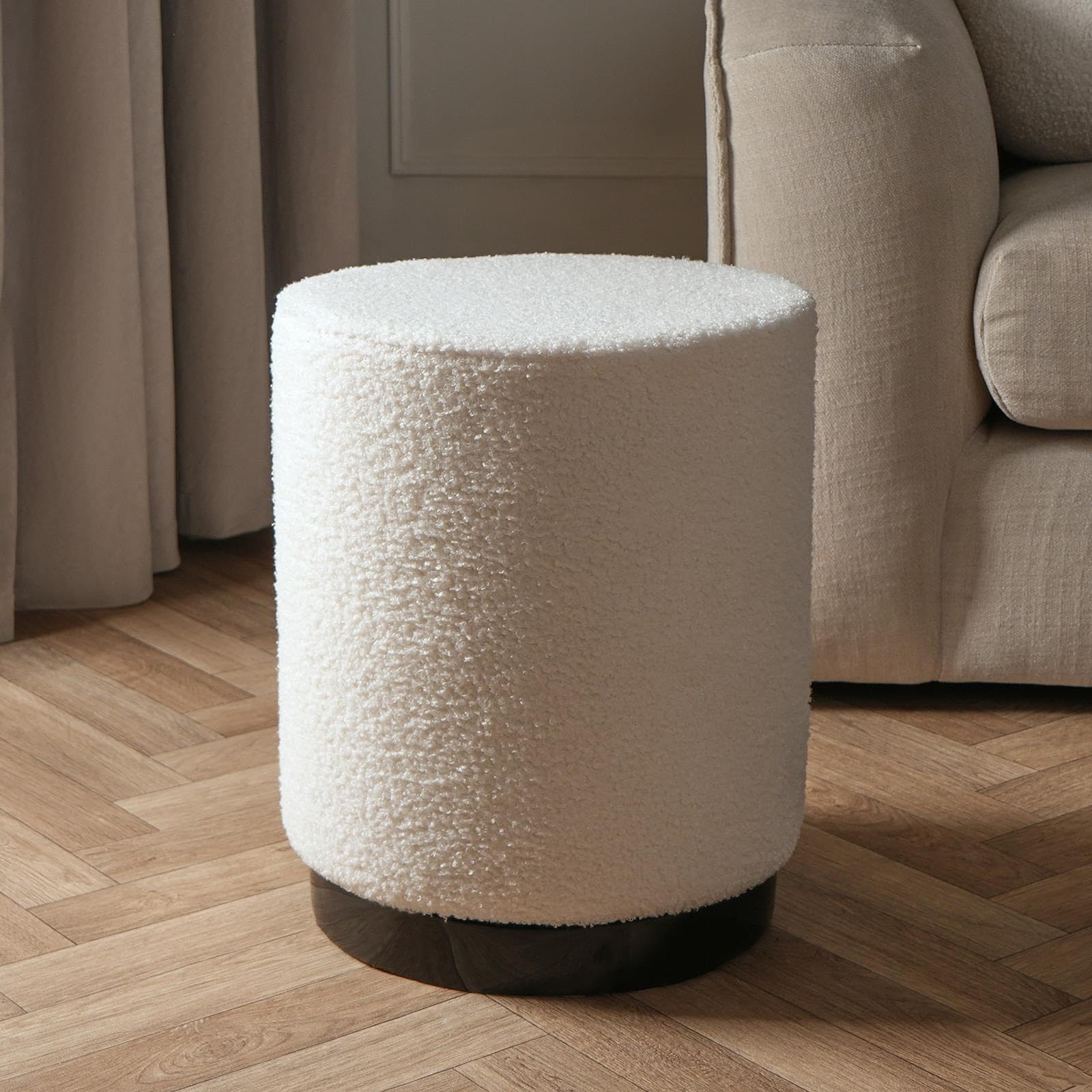 Ohs Cream Boucle Dressing Chair Ottoman With Black Metal Base, Soft Luxury Boucle Texture Footrest Stool Storage Seat For Living Room Bedroom Hallway, One Size