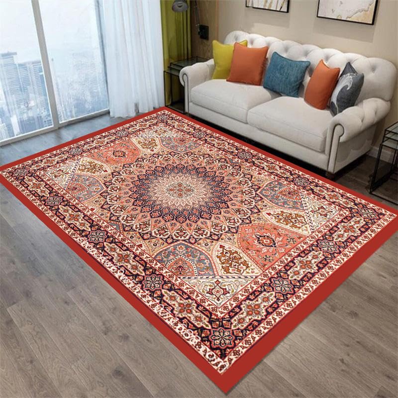 Tapis de sol lavable salon grand format motif floral géométrique