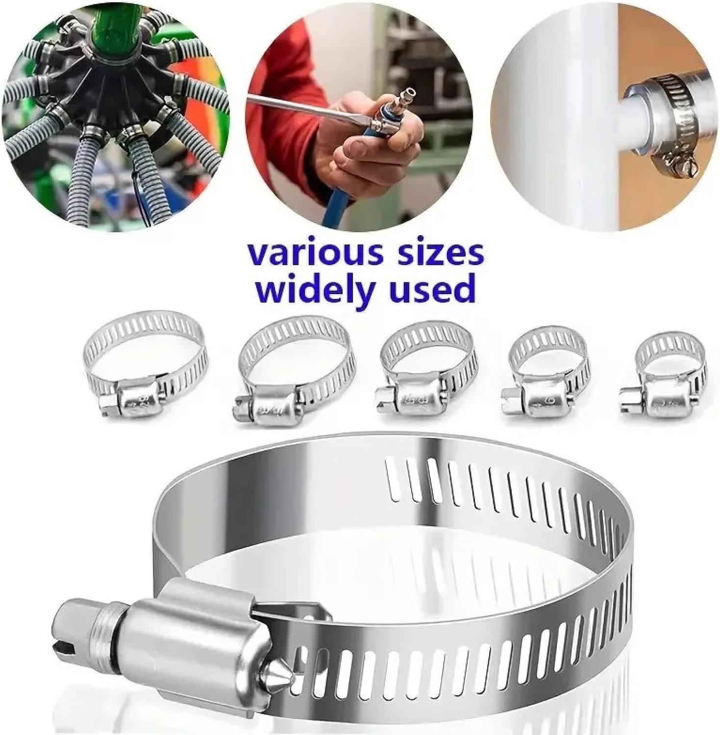 10pcs/set Adjustable 8-25mm Stainless Steel Screw Band Hose Clamps Fuel Pipe Worm Gear Clip Automotive Pipes Clip Fixed Tool(10pcs 10mm-16mm)