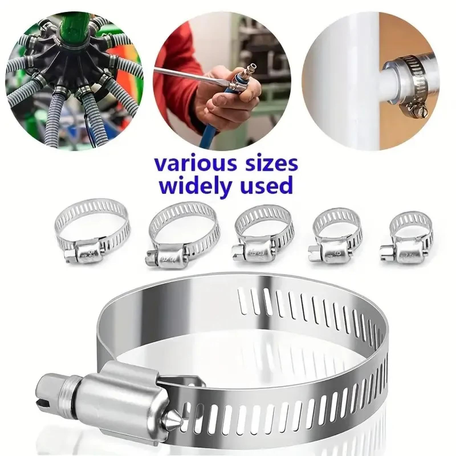 Abrazaderas de manguera de acero inoxidable de 6 mm a 600 mm, ajustables, de engranaje triple, para combustible, agua, con resorte fijo (600 mm x 5 unidades)