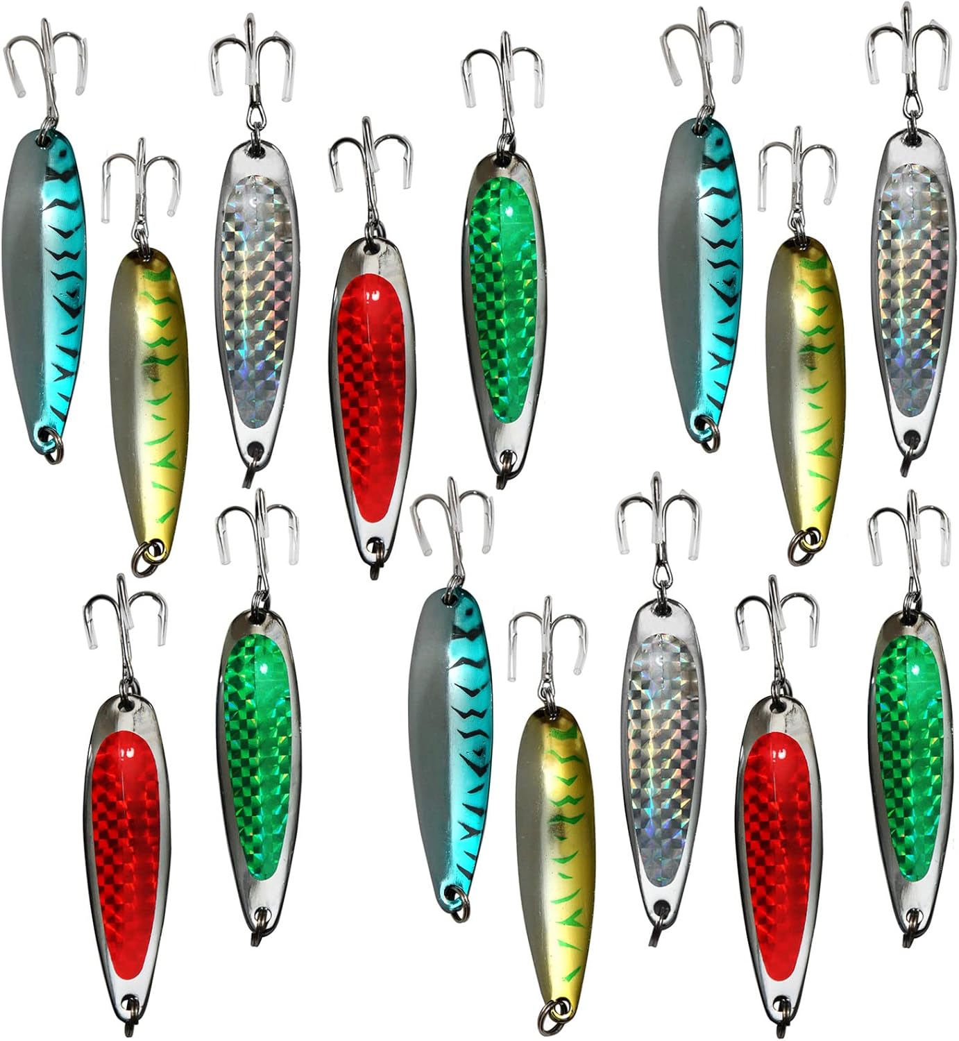 15pcs Fish WOW!® 1oz Fishing Spoon jig with a Treble Hook Fish Trout Spoons Jigging Casting Lure 5-Color