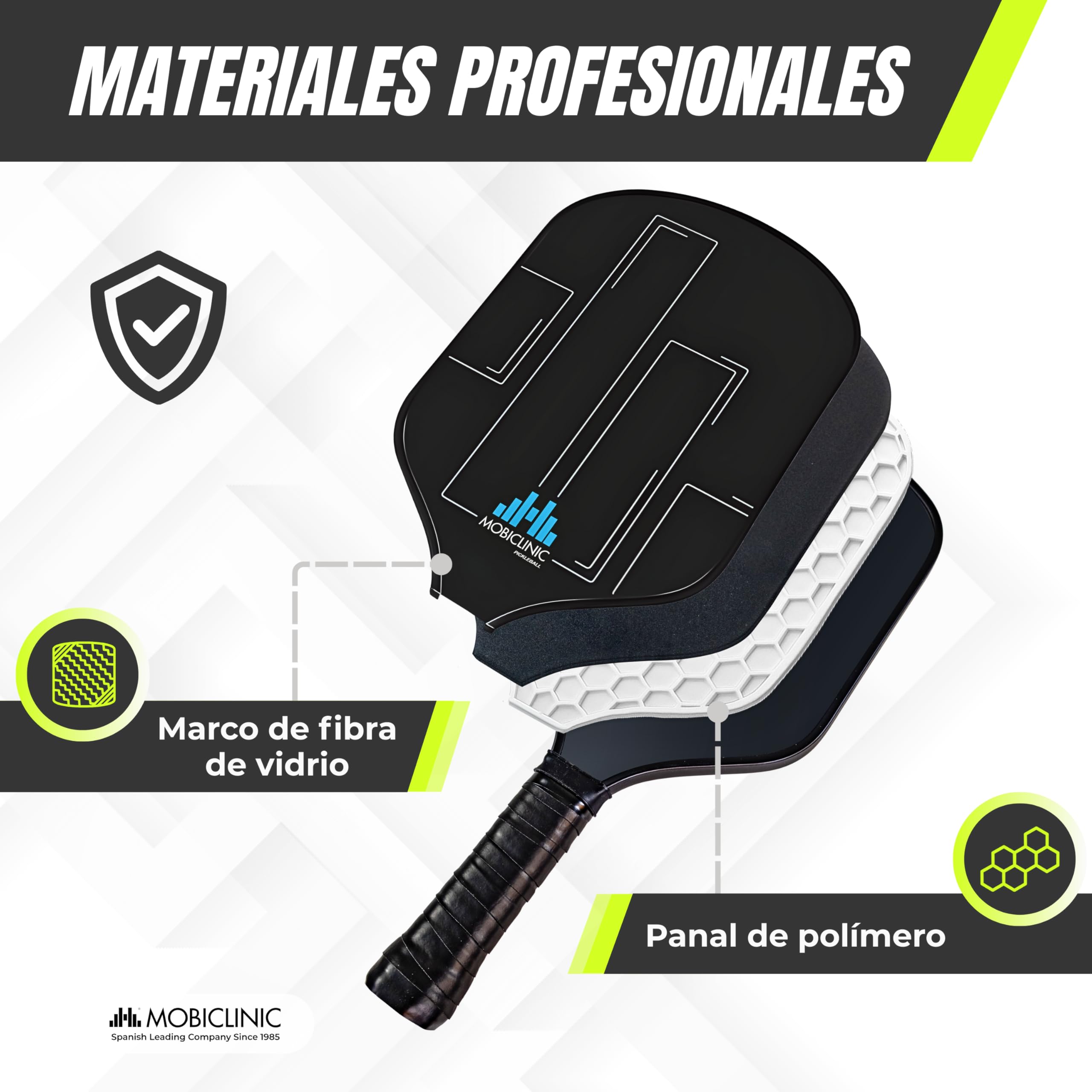 Mobiclinic®, Set de Pickleball, Palas de Fibra de Vidrio, Pelotas Interior y Exterior, Bolsa Transporte, Núcleo de Polipropileno de Panal, Grip Antideslizante