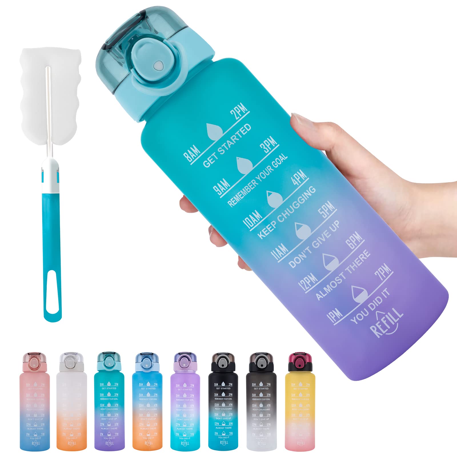 Sport Trinkflasche 1 Liter – BPA-frei Aus Tritan, Auslaufsicher Mit Zeitmarkierung, Blau-lila