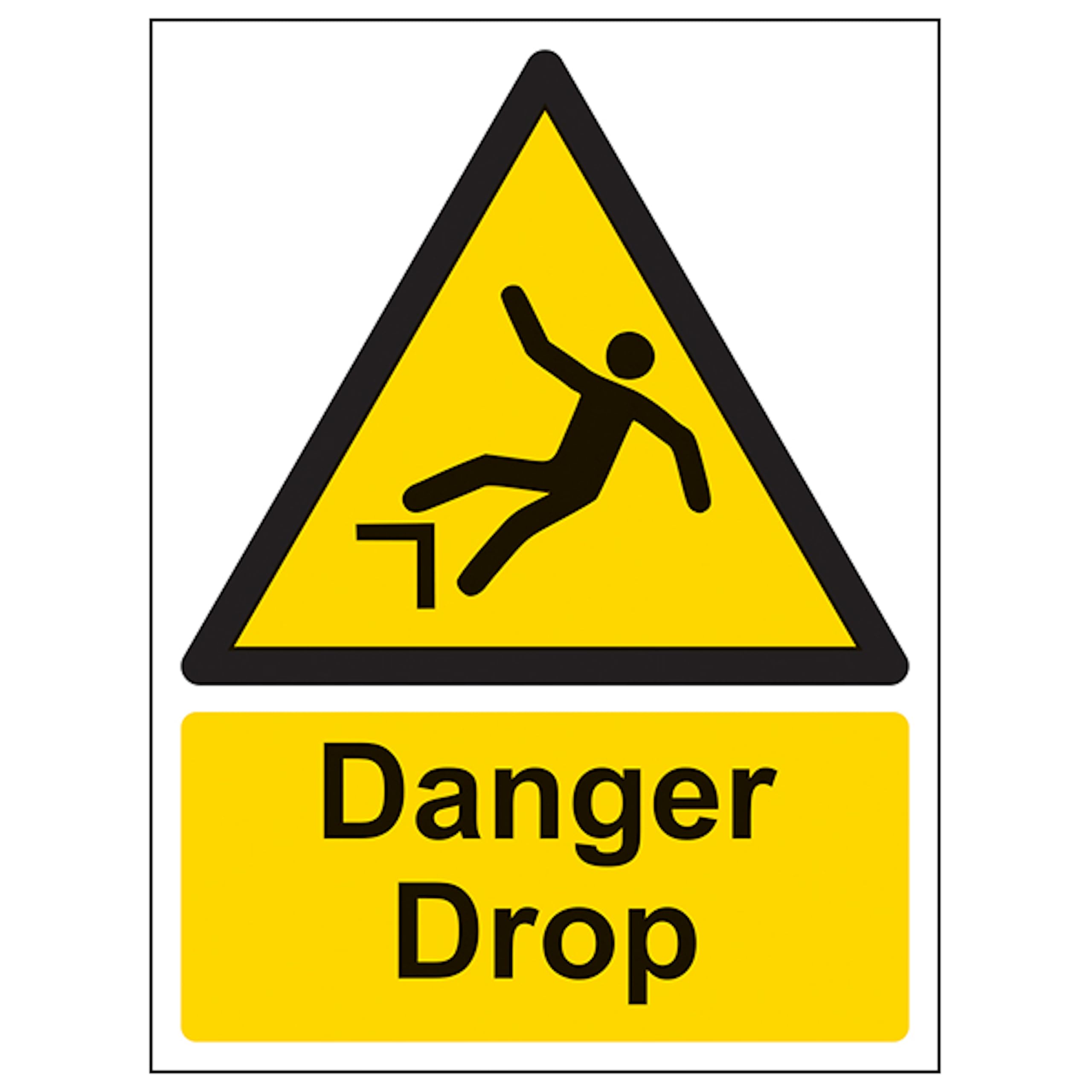 V Safety Danger Drop - Portrait 150 x 200 mm - Glow In The Dark 1mm Rigid Plastic Safety Sign, White