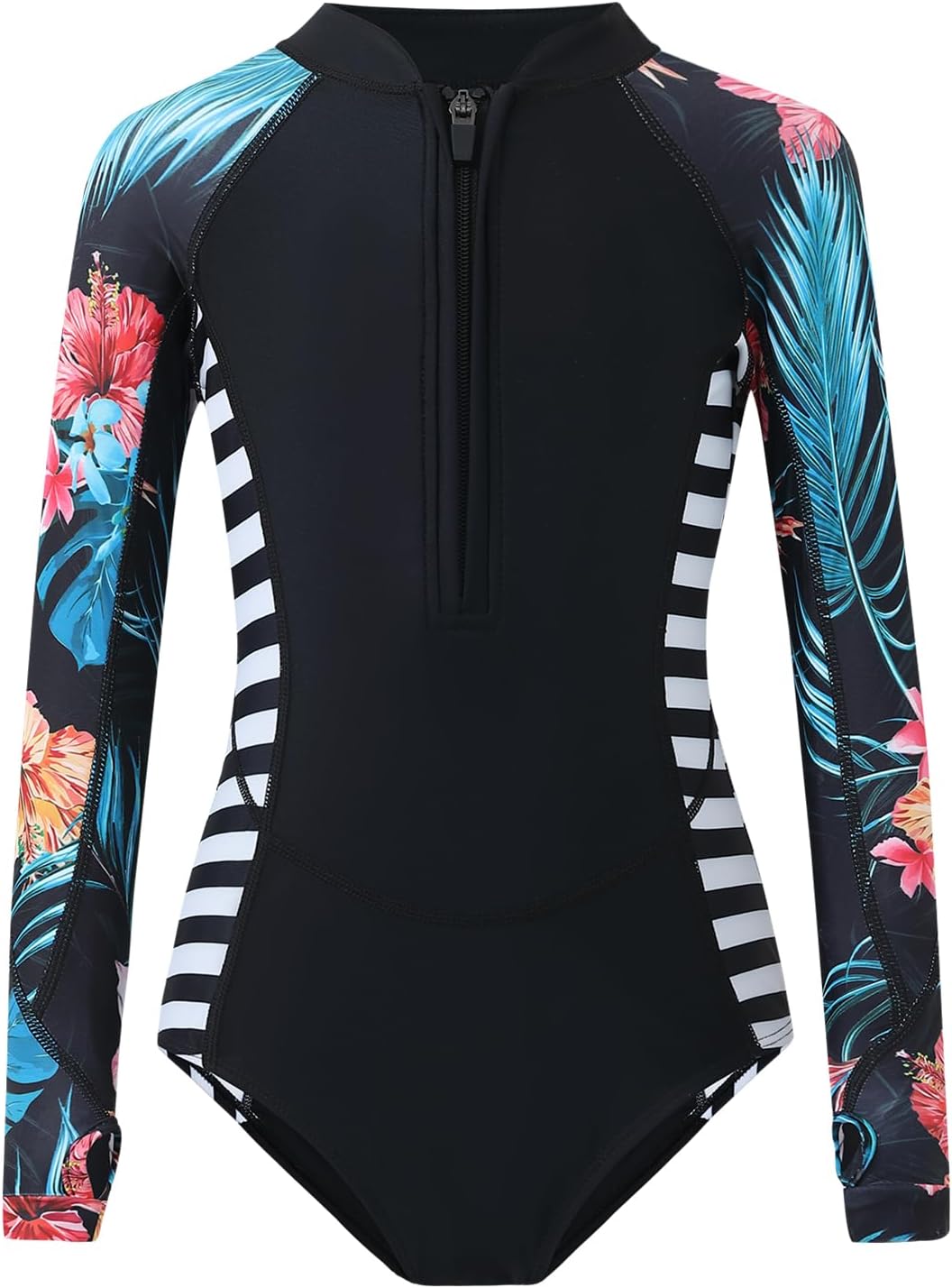Girls Long Sleeve Rashguard Swimsuit UV Protection One-Piece Swimwear Bathing Suit