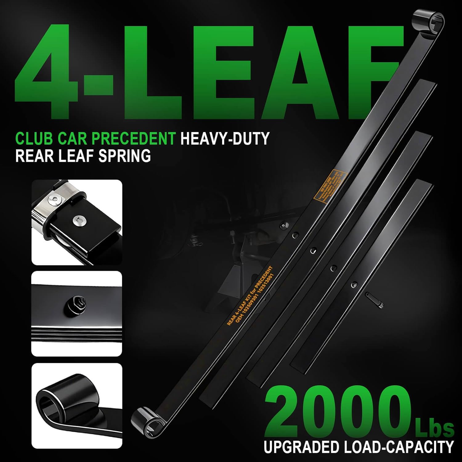 Upgraded Heavy Duty Rear 4-Leaf Springs Kit for Club Car Precedent 2004-Up, Tempo & Onward 2017-Up Golf Cart Suspension with Bushings Sleeves U-Bolts Replace #102509301 102513001 Load Support