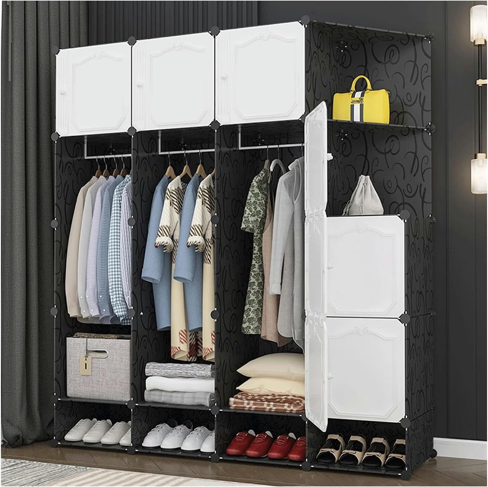Armario portátil modular y colgable para ropa, libros y juguetes en color neutro