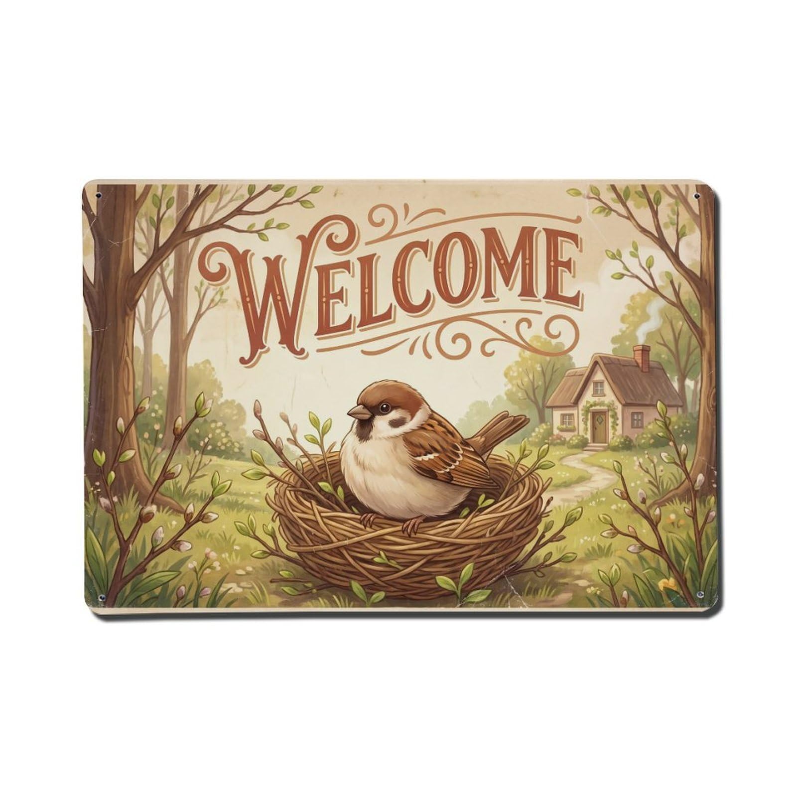 Vintage Welcome Sparrow Easter Joy Metal Tin Sign