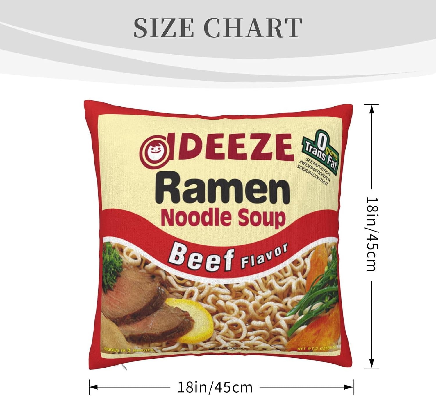 Instant Ramen Noodle Soup Beef Flavor Throw Pillow Home Set Comfortable Square Velvet Pillowcase Bed Sofa Decoration Living Room Office Cushion Cover 18"x18"Inches image 2