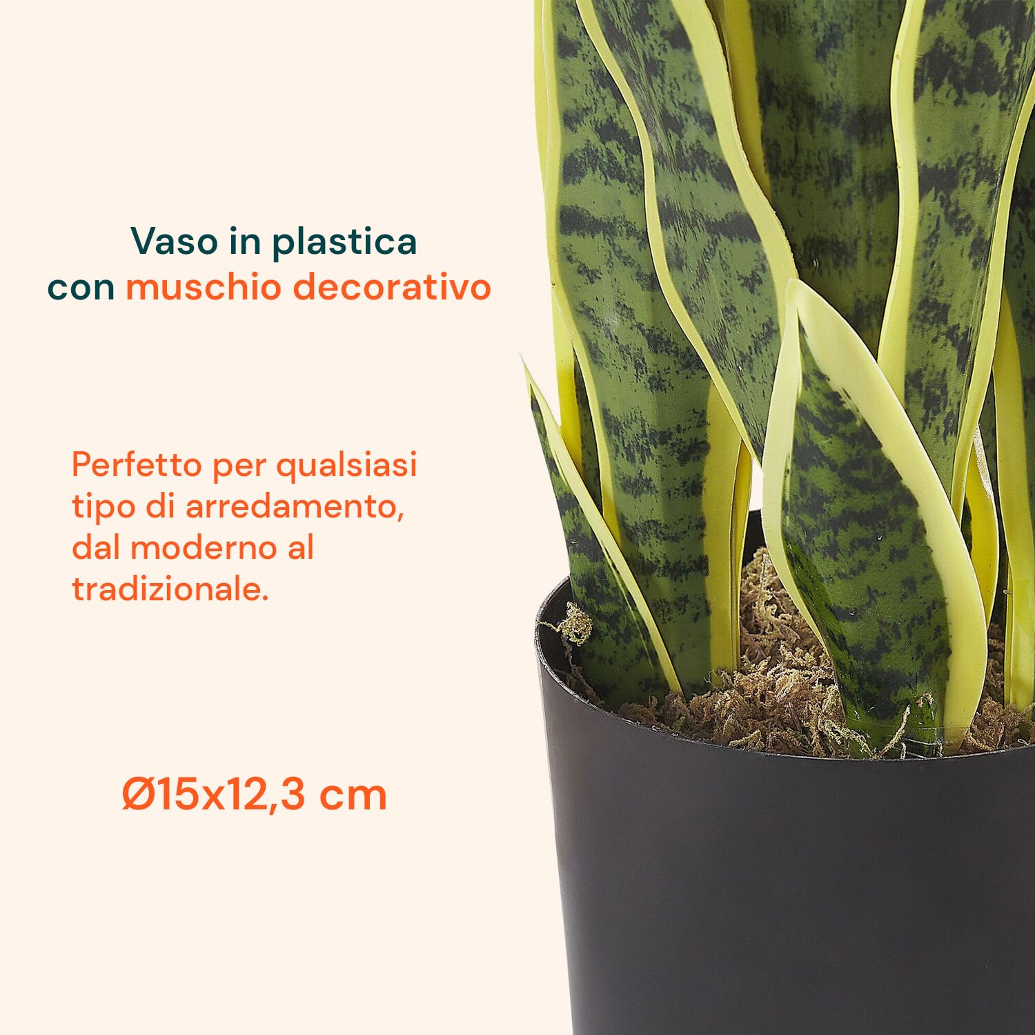Wintem Pianta di Sansevieria Artificiale con 21 Foglie in Polietilene, Alta 75 cm con Vaso Ø15x12,3 cm - Pianta Finta Ideale per Interni, Decorazione Casa