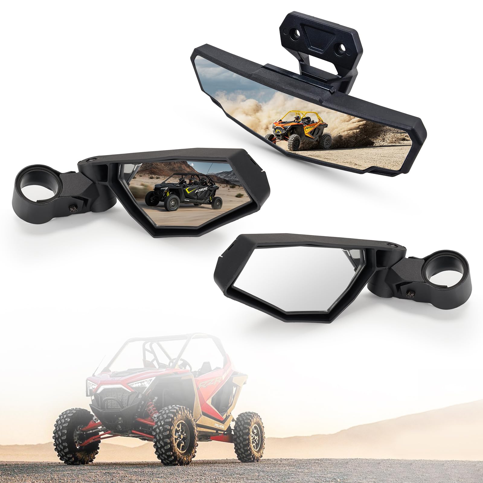 KIWI MASTER Rear View Center & Side Mirrors for 2020-2026 Polaris RZR Pro XP, Pro S, Pro R, Turbo R/ 4 Accessories Adjustable Folding Rear View Racing Mirror 2883762 2883763