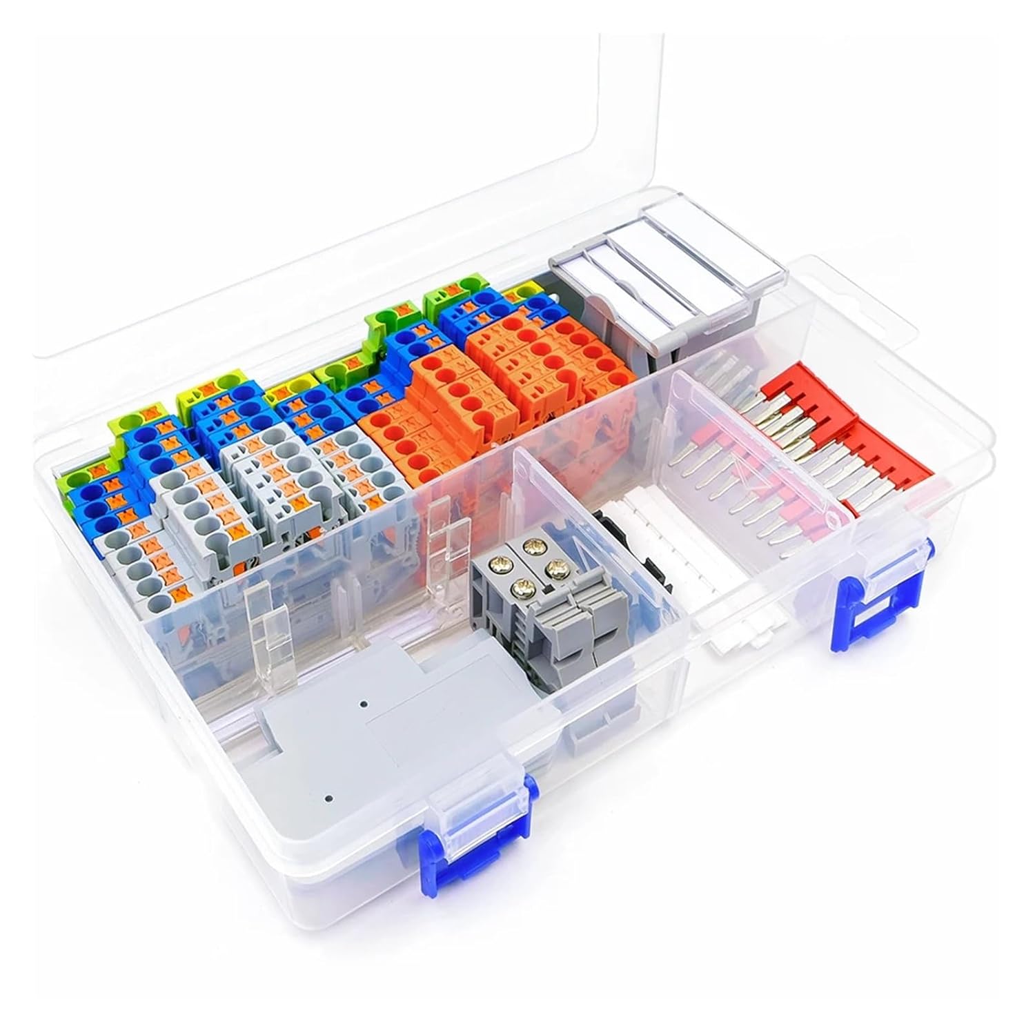 PTTB2.5 DIN Rail Terminal Block kit 12AWG Spring Loaded end Cap Retainer Plug-in Jumper Bridge Marker Strip Assembly Combination 1 Set
