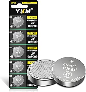 YKM High Capacity CR2477 3V Lithium Battery DL2477 ECR2477 2477 Button Coin Cell Battery for Temperature Sensor Smart Thermostat Thermometer Motion Detector 5 Pack