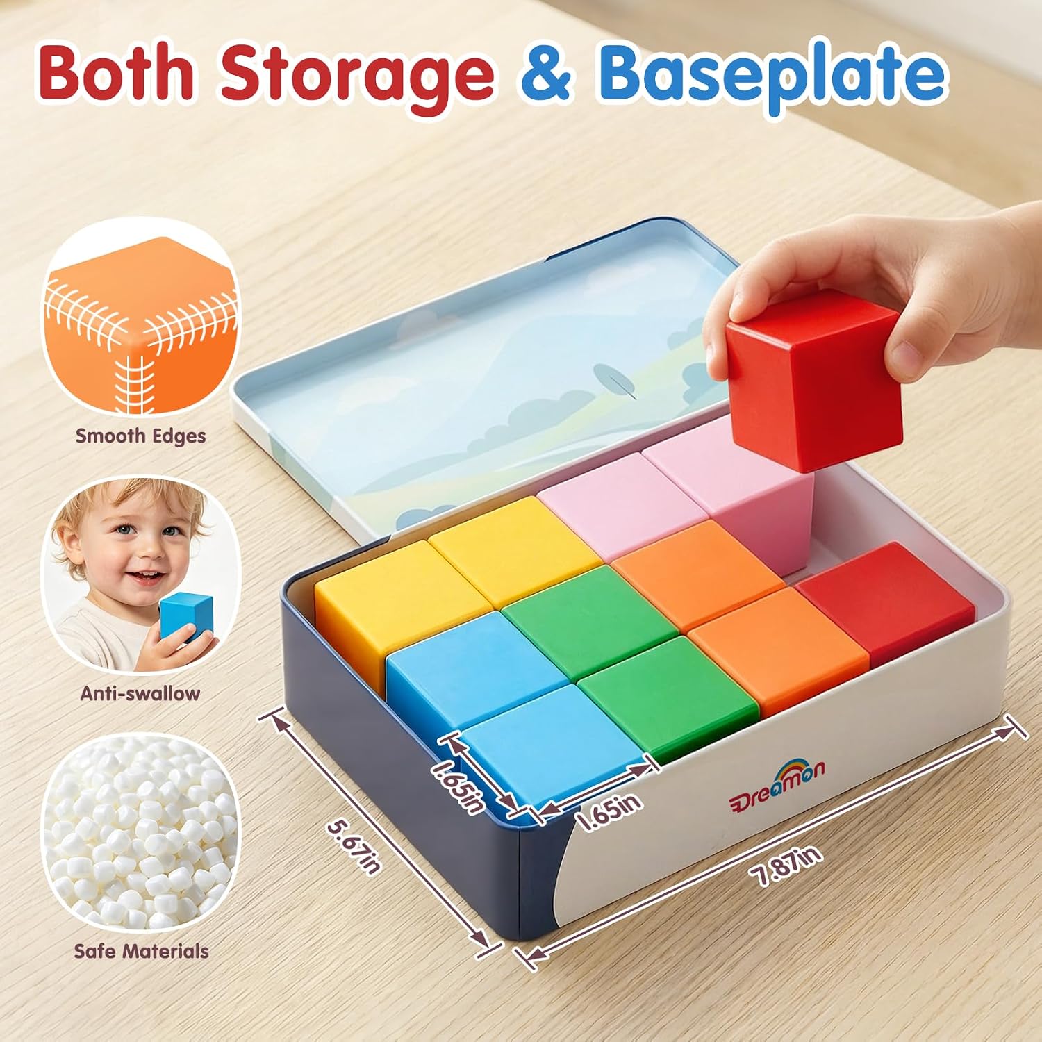 Magnetic Blocks Large with Metal Box, 1.65in Toddler Magnet Building Cubes | Magnetic Building Blocks Toddler Travel Essentials Toys for Ages 1-3, STEM Sensory & Montessori Toys Birthday Gifts 12 PCS