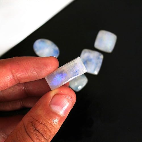 Miniatura 3 de Gempires Rainbow Moonstone Gemstone Wholesale Cabochons Lot 10-20 mm, Polished Decor, DIY, Wire Wrapping, Jewelry Making Loose Gemstone, Reiki,