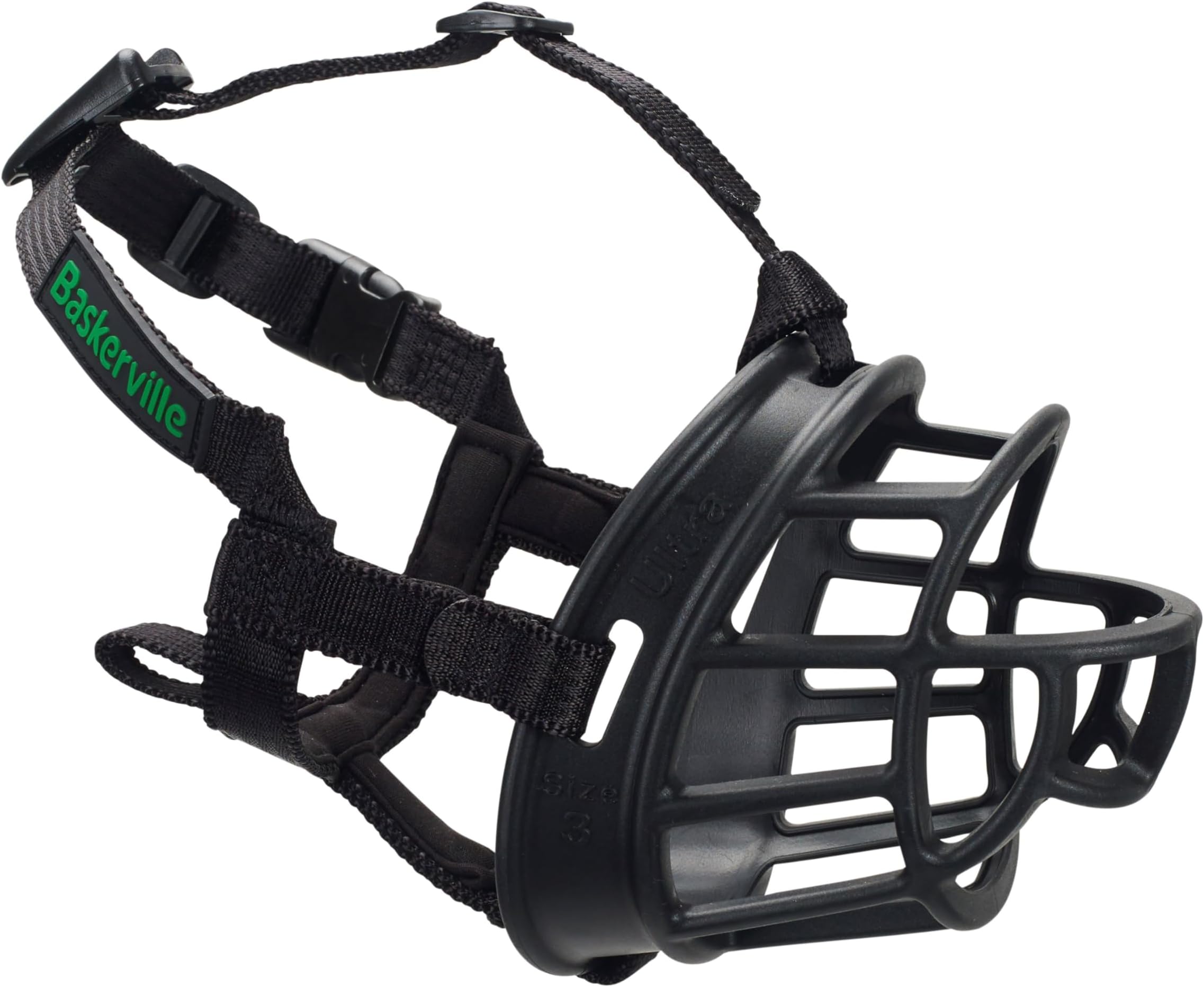 Safe BASKERVILLE ULTRA MUZZLE, Size 4, Patented Humane Design, Breathable, Dog can Pant and Drink, Adjustable, Padded, Dog Training Muzzle for Medium & Large Dogs, Prevents Biting, Wildlife Scavenging