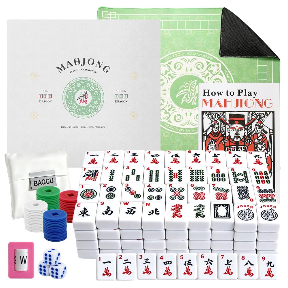 Xietongpo American Mahjong Set with Mat, 166 Engraved Melamine Tiles