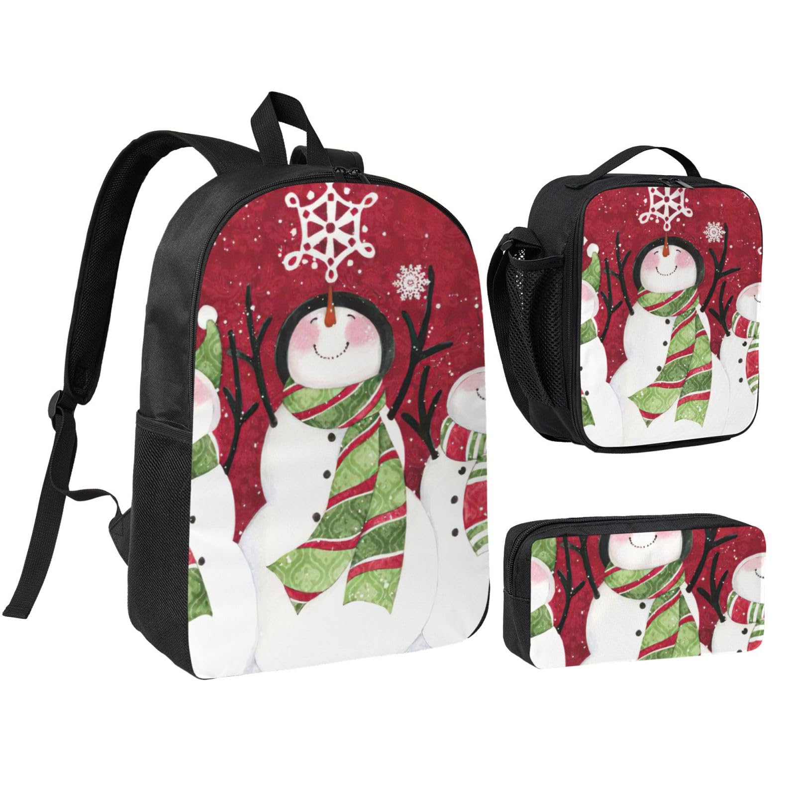Mochila con estampado de muñeco de nieve lonchera 3 en 1 de 17" 8