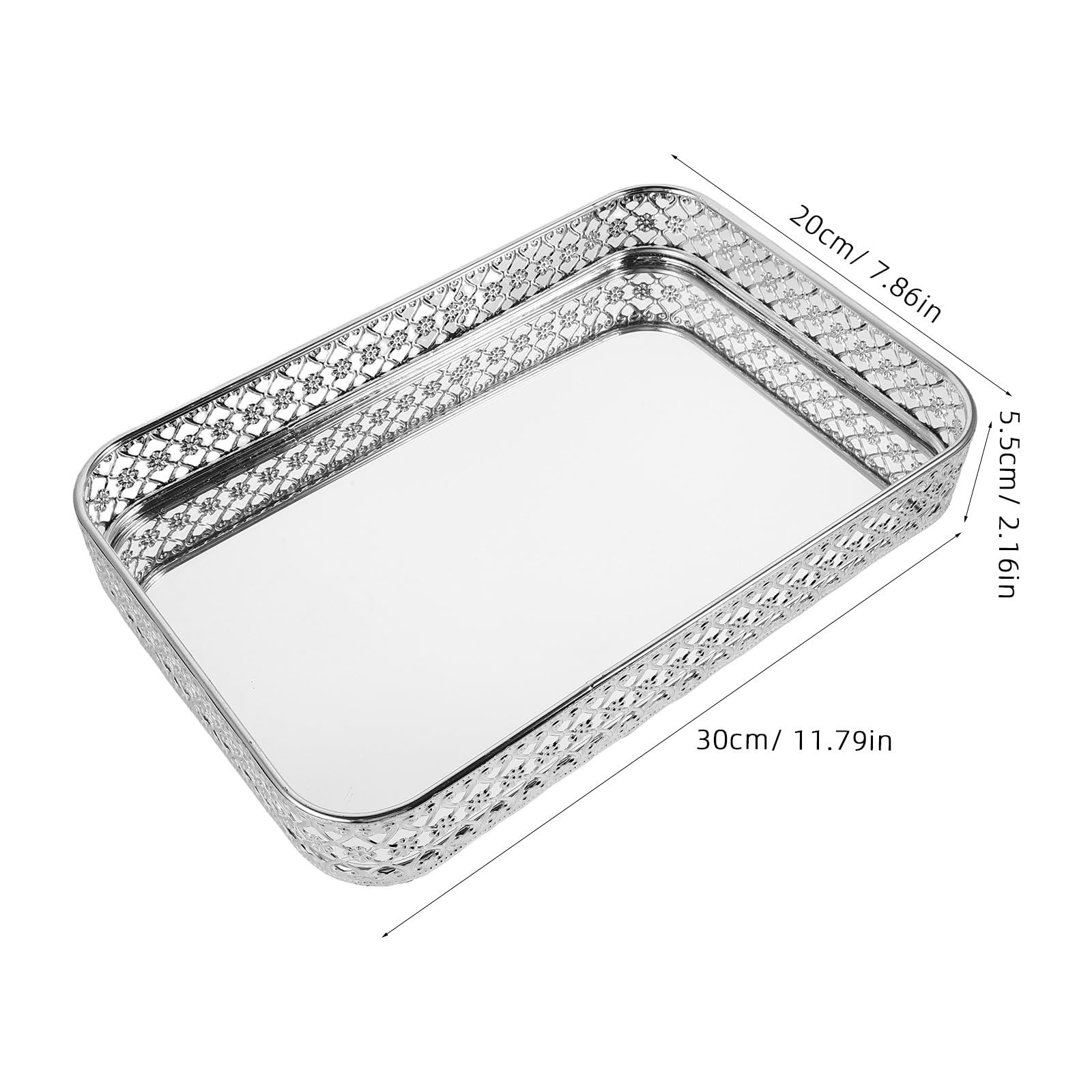 Bandeja Espejo Metálica Rectangular para Tocador Plata
