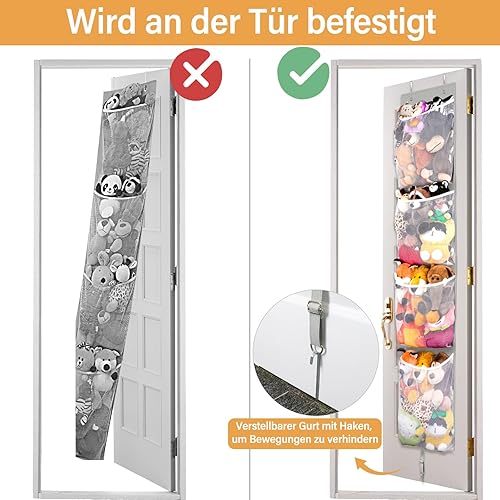 Miniatura 5 de Woodoulogy Almacenamiento de animales de peluche sobre la puerta, organizador de juguetes colgantes, muñeco de peluche y oso para bebé, idea para