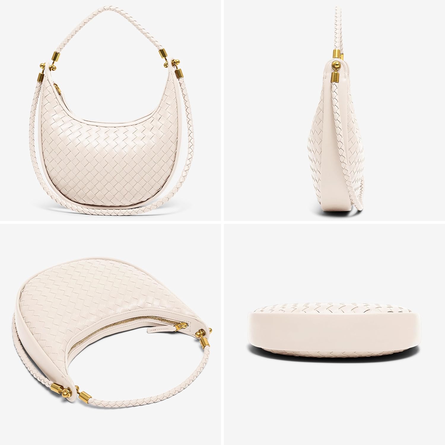 Joryin Woven Leather Crescent Shoulder Bag for Women, Saddle Purse Braided Top-Handle Handbag Under Arm Bag