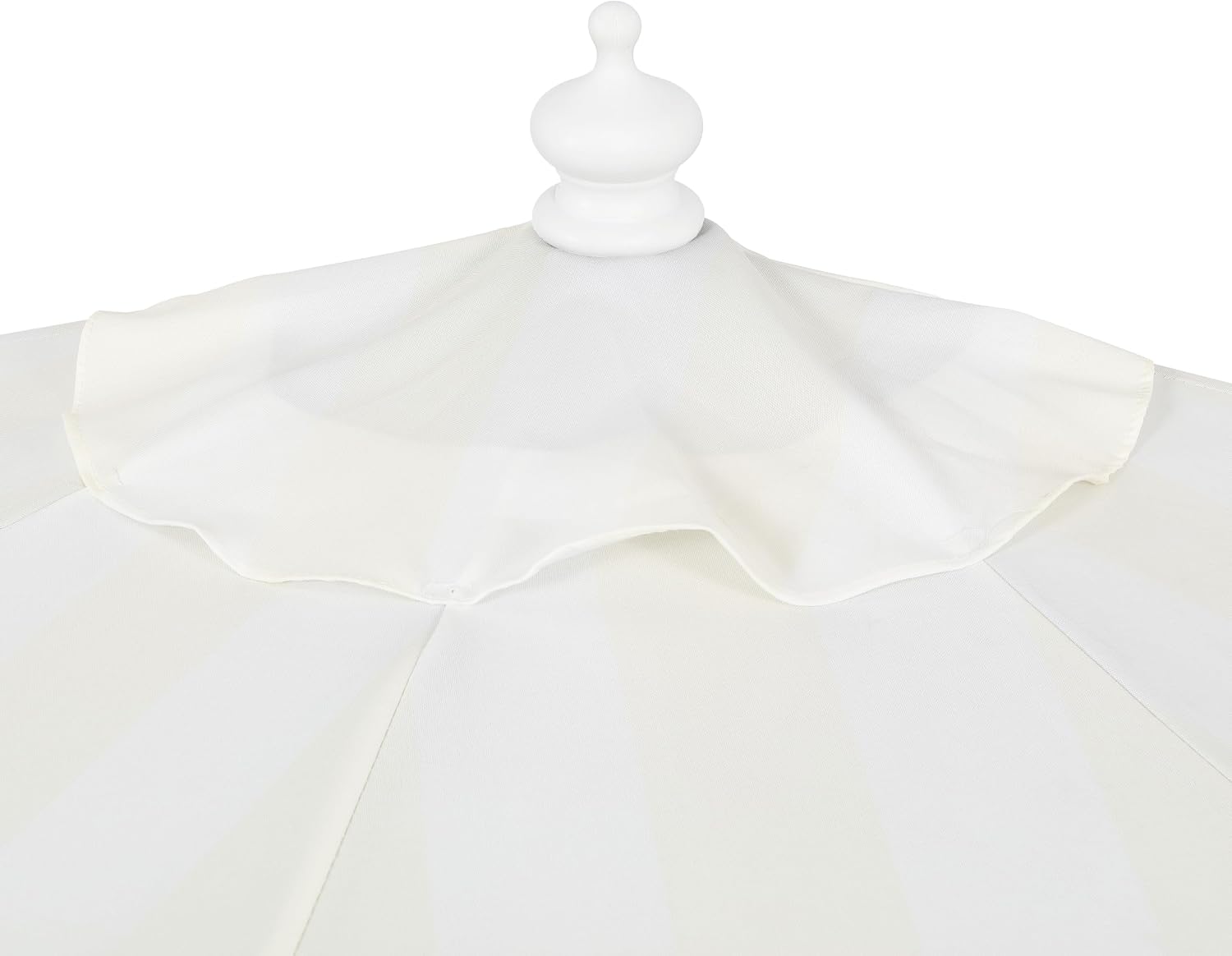JONATHAN Y Beverly 9 ft. Coastal Cream and White Striped Half Patio Umbrella with Scalloped Fringe, Crank Lift, and Manual Tilt for Balcony, White Pole UMB1201K
