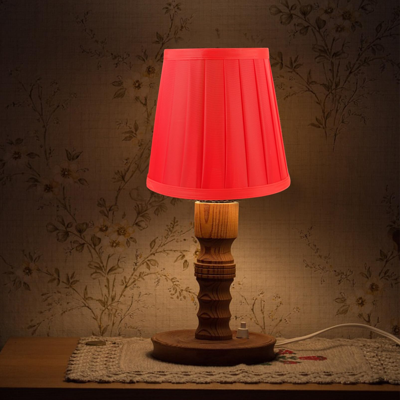 Kichvoe Stoff-Lampenschirm Rot, 17x16x12 Cm – Plissierter Clip-On-Shade Für E27-Fassungen, Dekorativ & Lichtstreuend