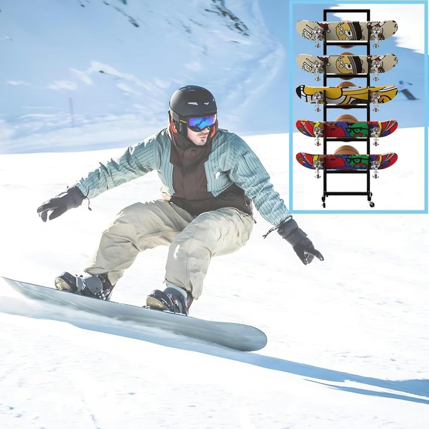 Floor-Standing Snowboard Rack, Basketball Display Stand, Metal Sports Mat Storage Rack, for Home, Room, Garage, Gym