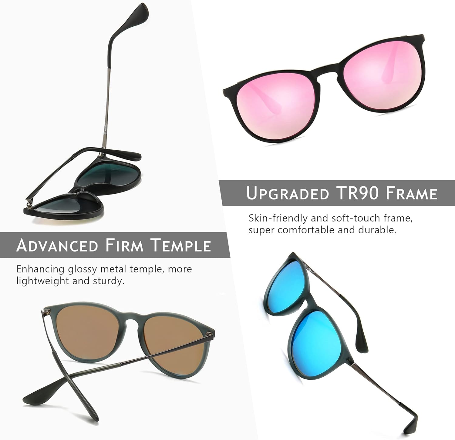 SUNGAIT 2 Pairs Round Polarized Sunglasses for Women Men Vintage Trendy Style Colored Lens UV400