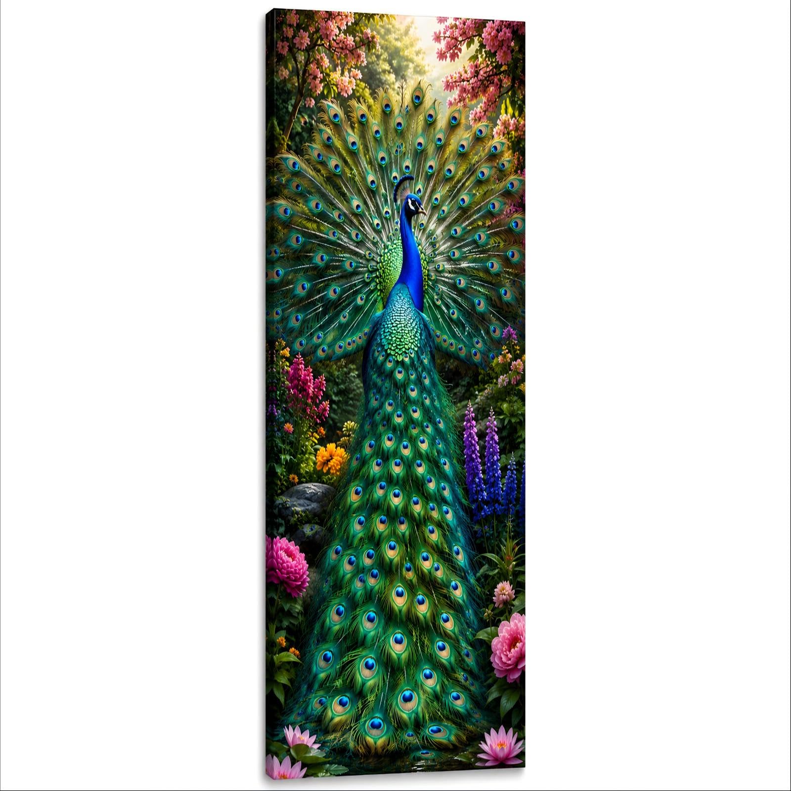RGsixiot Cuadro en Lienzo Pavo Real Colorido Jardín Floral Vertical