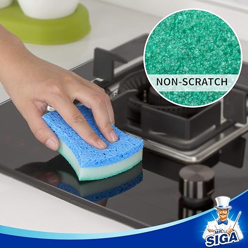 Miniatura 3 de MR.SIGA Multi-Use Cellulose Scrub Sponge, Dual-Sided Dishwashing Sponge for Kitchen, 12 Pack