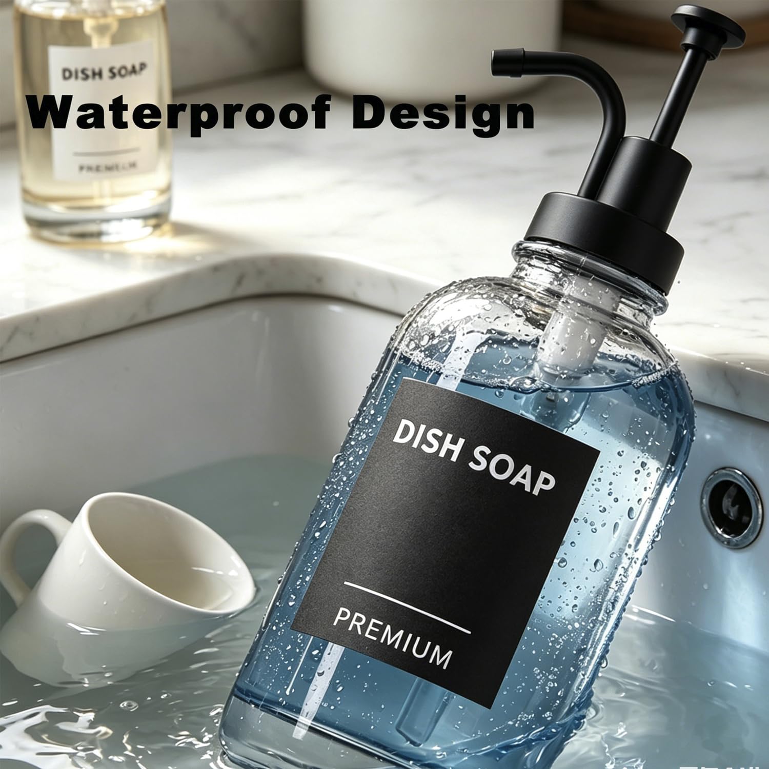 Dispenser di sapone per piatti da cucina, dispenser di sapone a mano in vetro con pompa, vassoio, imbuto per bagno, doccia, lavanderia, liquidi, lozioni (confezione da 2 bottiglie trasparenti da 510