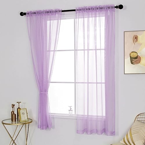 Miniatura 2 de Dualife Cortinas translúcidas Volie con ranura para barra, para sala de estar, patio, dormitorio, 2 paneles