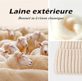 Bonnet D'hiver En Laine Mérinos Doublé Polaire – Unisexe, Tailles M Et L, Couleurs Variées