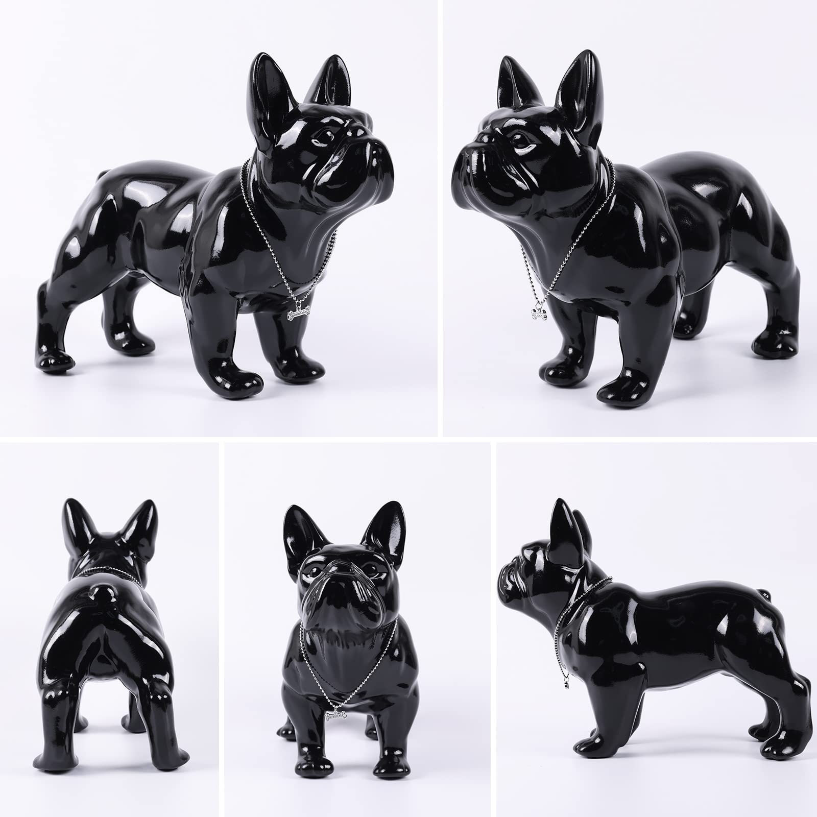 suruim Figurka buldoga francuskiego z żywicy, prezent, rzeźba, wystrój domu, dekoracje na biurko, dekoracja czarnego stołu, kolor czarny, 25 cm