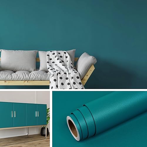Livelynine Papel tapiz de color verde azulado para despegar y pegar, papel de contacto verde azulado para armarios, escritorio, papel tapiz