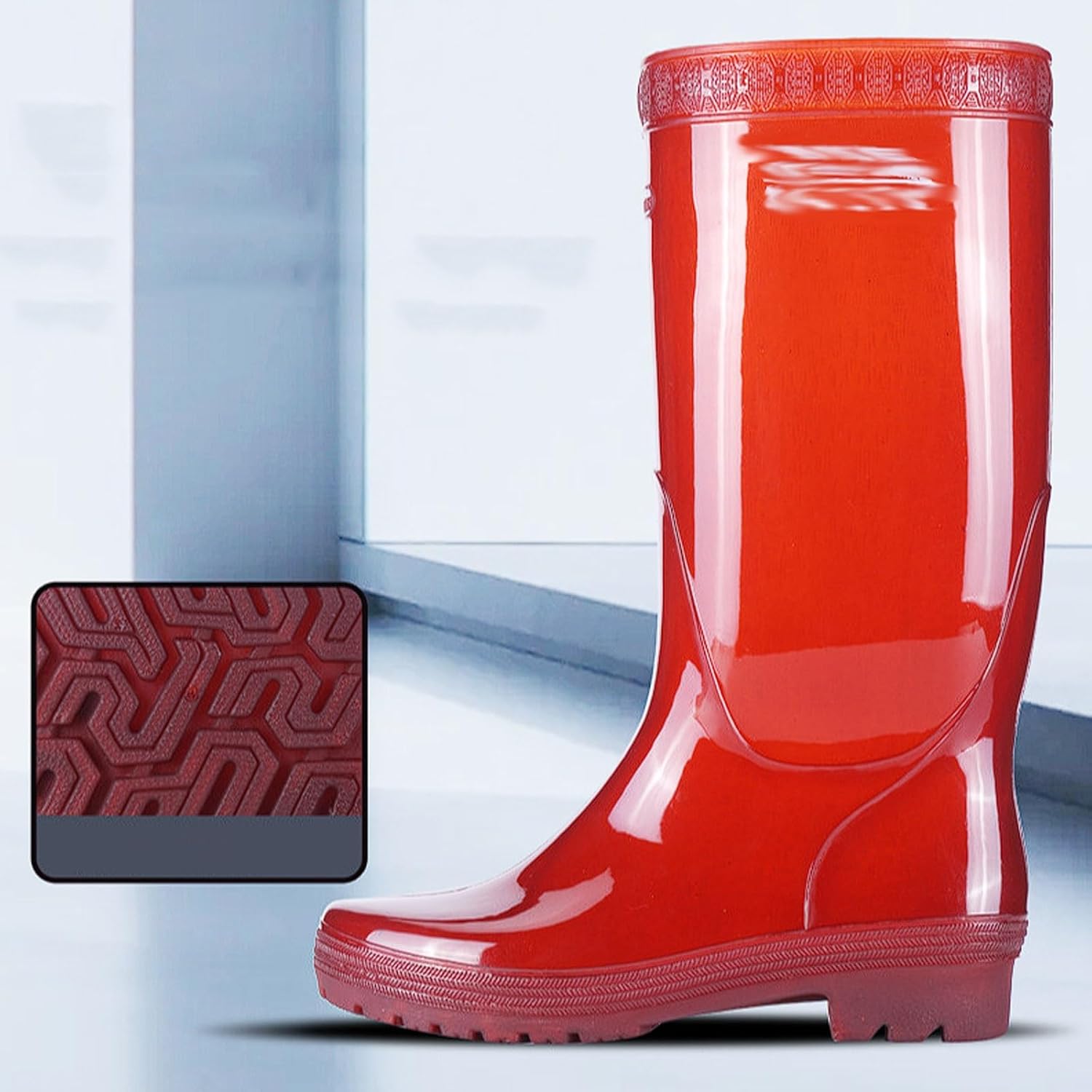 Men's Quick-Dry Waterproof Rain Boots, Non-Slip Industrial Mining with Cowhide Sole, Brown PVC Work Shoe(Red 2,9)