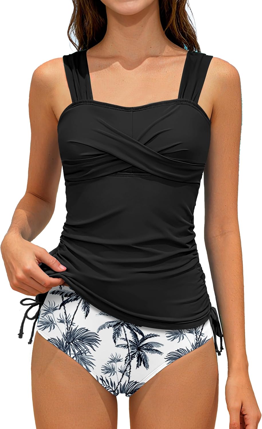 NECIOUS Girls Swimsuits 2 Piece Criss Cross Bathing Suit Drawstring Wide Straps Tankini Sets for 9-16 Years