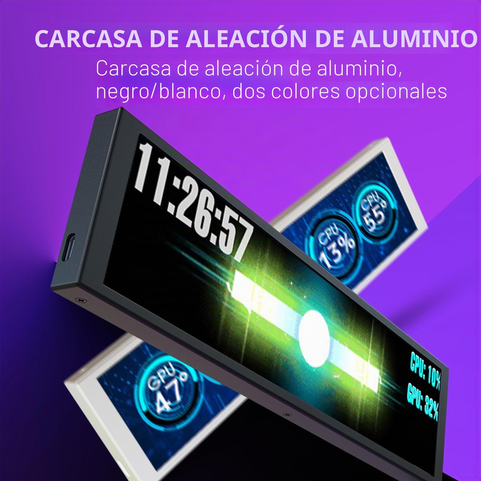 Pantalla Secundaria de la Caja de la Computadora de 9.2 Pulgadas, Modo Vertical Horizontal, Tema de Video Dinámico, Panel de Visualización de Temperatura (Black)