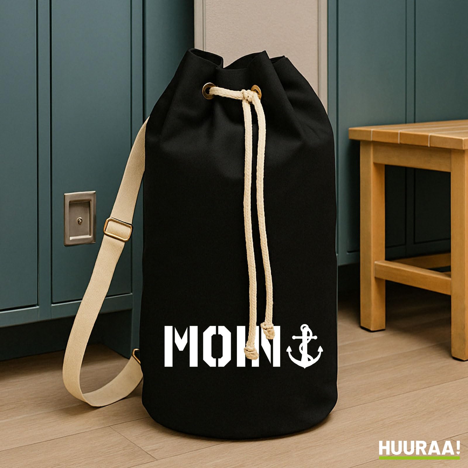 Huuraa Seesack Moin Anker 20 Liter Black Baumwolle Rucksack Geschenkidee