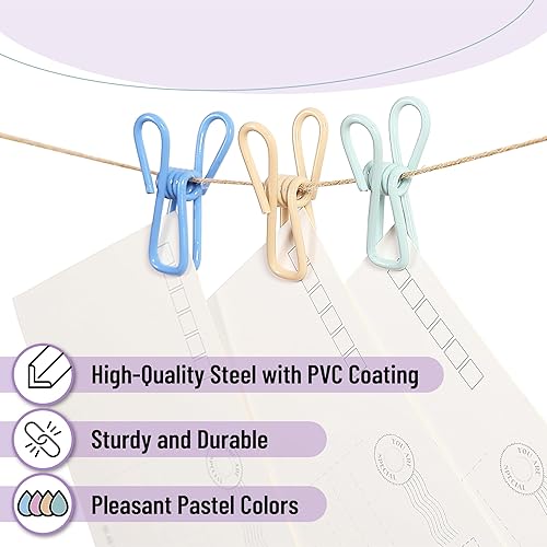 Miniatura 5 de Mr. Pen - Clips para chips, paquete de 18, 2 pulgadas, colores pastel, clips de acero con revestimiento de PVC, clips para bolsas, clip para chips,