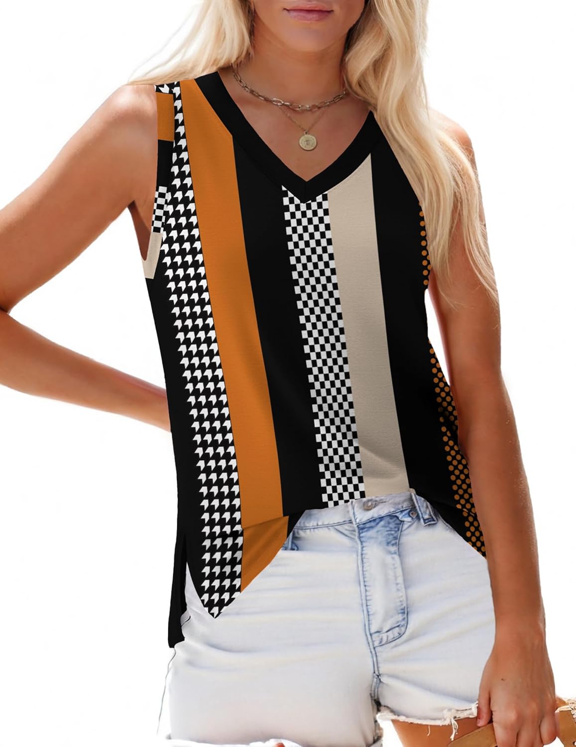 Zeagoo Womens Summer Tank Tops 2025 V Neck Sleeveless Casual Loose Fit T Shirts Side Split Going Out Tops Tunic