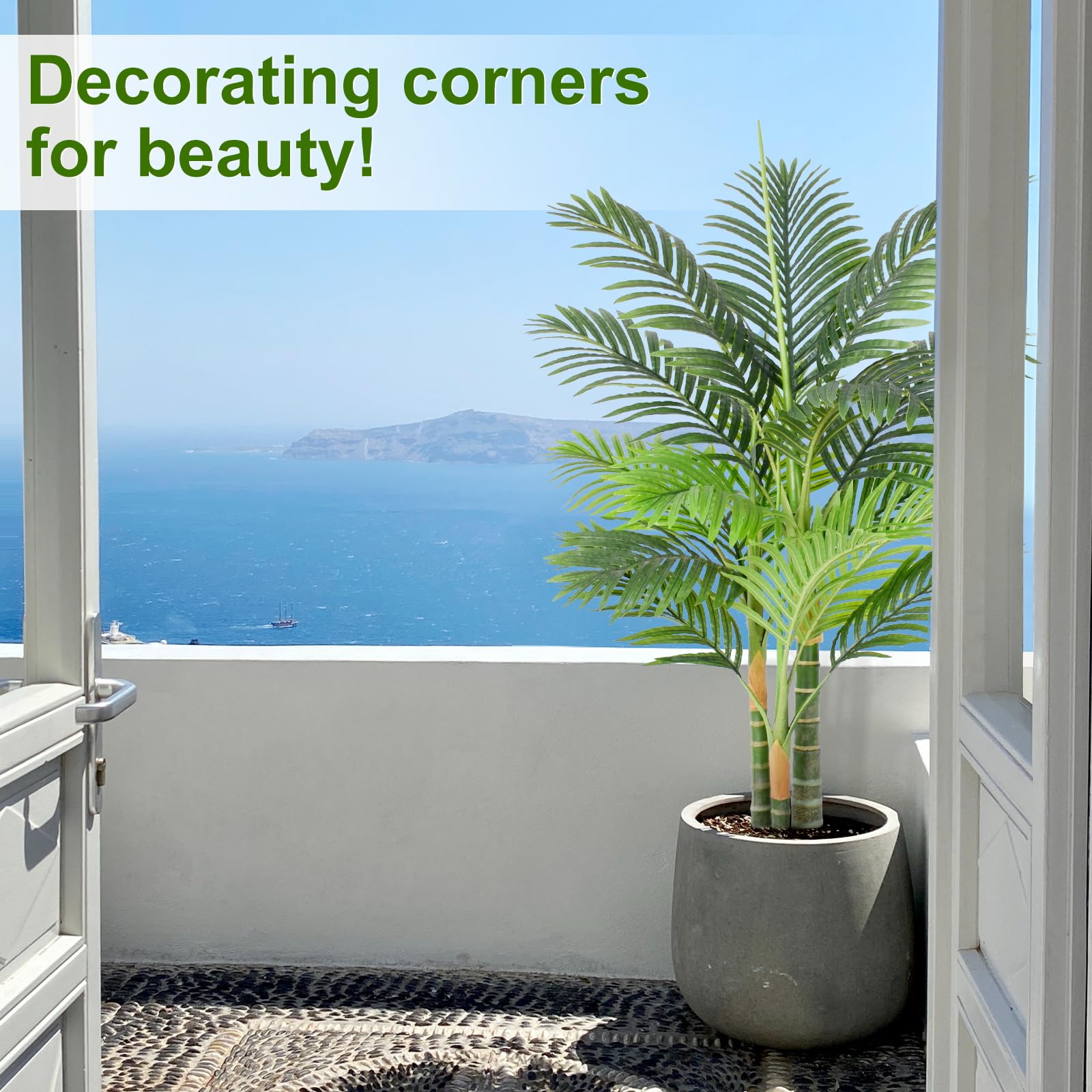 Lot de 2 palmiers tropicaux artificiels en pot de 1,2 m de haut - Résistants aux UV - Pour intérieur et extérieur, grande maison, salon, extérieur, terrasse, bureau, décoration d'intérieur