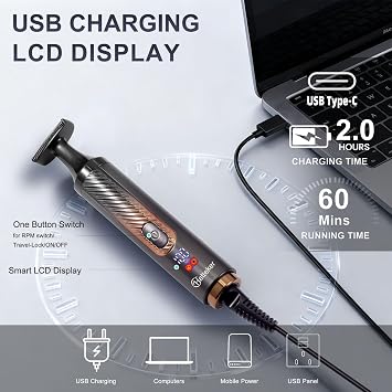Hatteker Electric Mens Back Shaver 4 in 1 Body Trimmer Facial,Arm,Chin, Beard Hair Trimmer Shaving Groomin Kit Cordless with Extension Handle (Black 2)