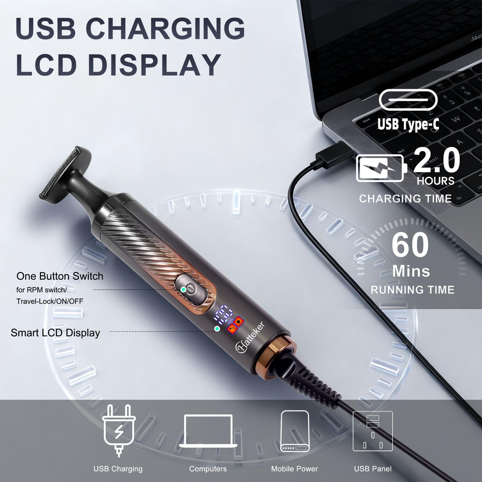 Hatteker 4-in-1 Electric Back Shaver and Body Grooming Kit