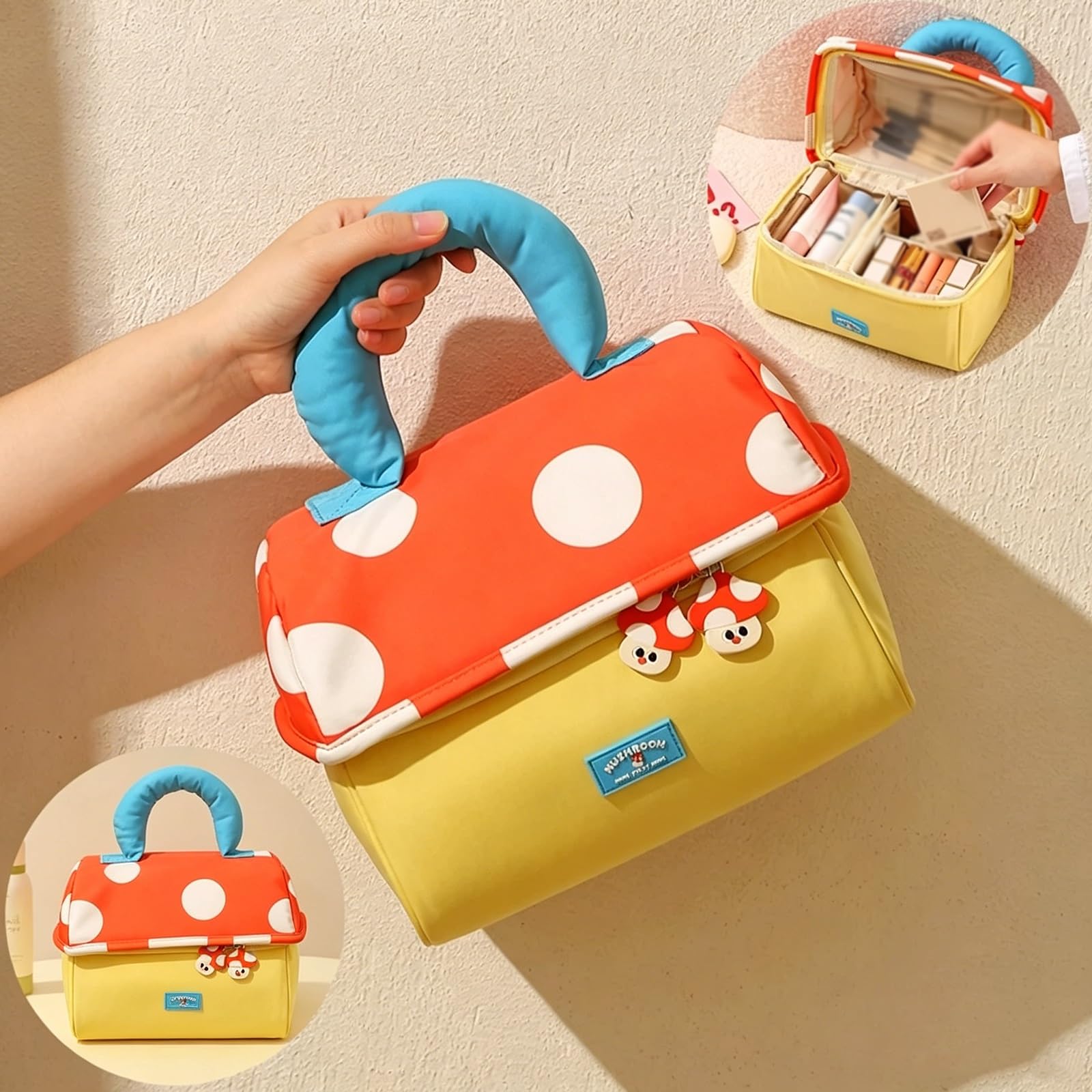 Beauty Case da Viaggio, Trucco Portatili per Vacanze in Viaggio, Scomparti Organizzati per Evitare Il Disordine, Affascinante Design Ispirato ai Funghi, Elegante e Unico