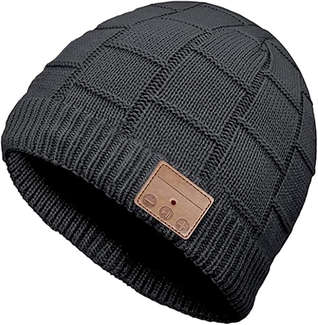 CUQOO Bluetooth Beanie Hat  Wireless Musical Knit Headphone with Built-in Mic & Speaker | 19-23Hrs Music Streaming & 15Hrs Hands-Free Talking | Winter Headset Running Cap for Teens Boys Girls