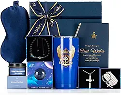 Presentes de aniversário para homens, Blue Man Conjunto de ideias de cesta de presentes premium para ele, caixa de presente de aniversário masculina para pai, marido, irmão, filho, namorado, amigo