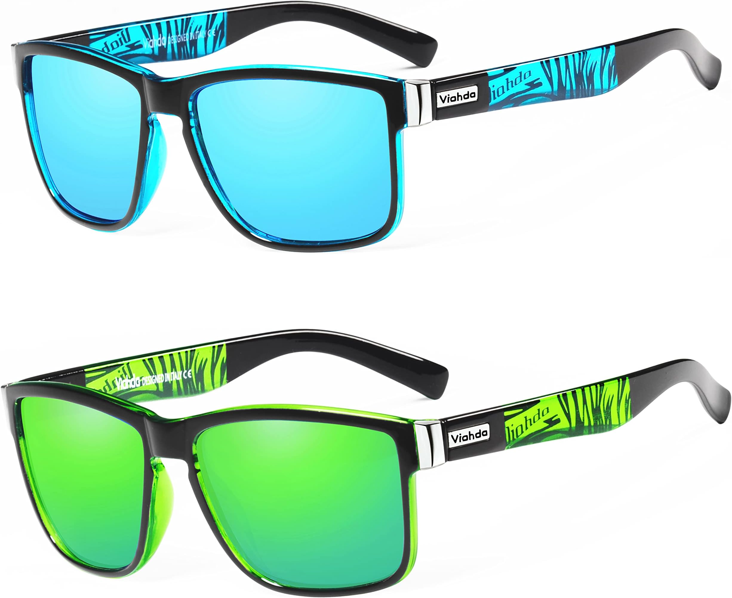 VIAHDA Polarized Sports Sunglasses for Man Cycling Running Fishing Golf Fashion Sun glasses Women HD6009 (（2 Pack） Blue/Green), （2 Pack）blue/Green, X